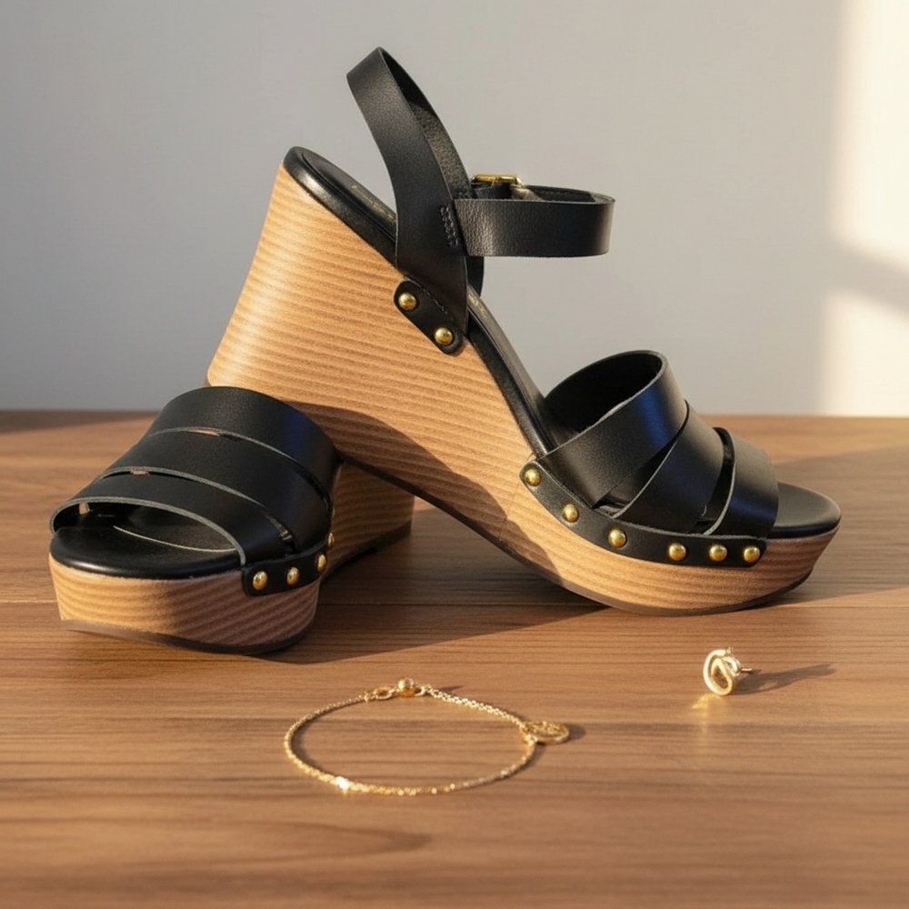 Wedge black sandle heel